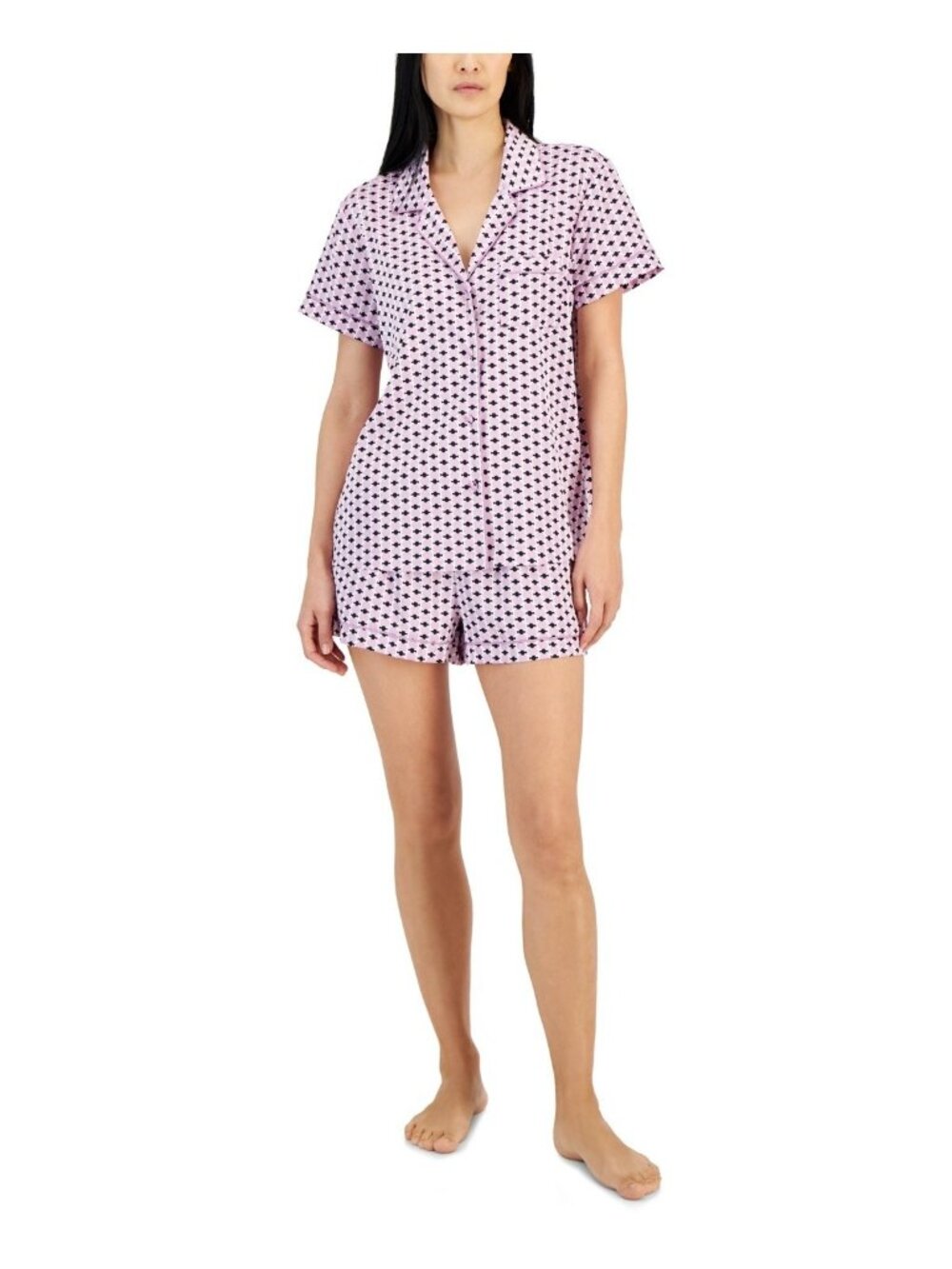 I.N.C. Women 2-Pc Stretch Satin Notch Collar Pajamas Set Purple Size XL MSRP $55